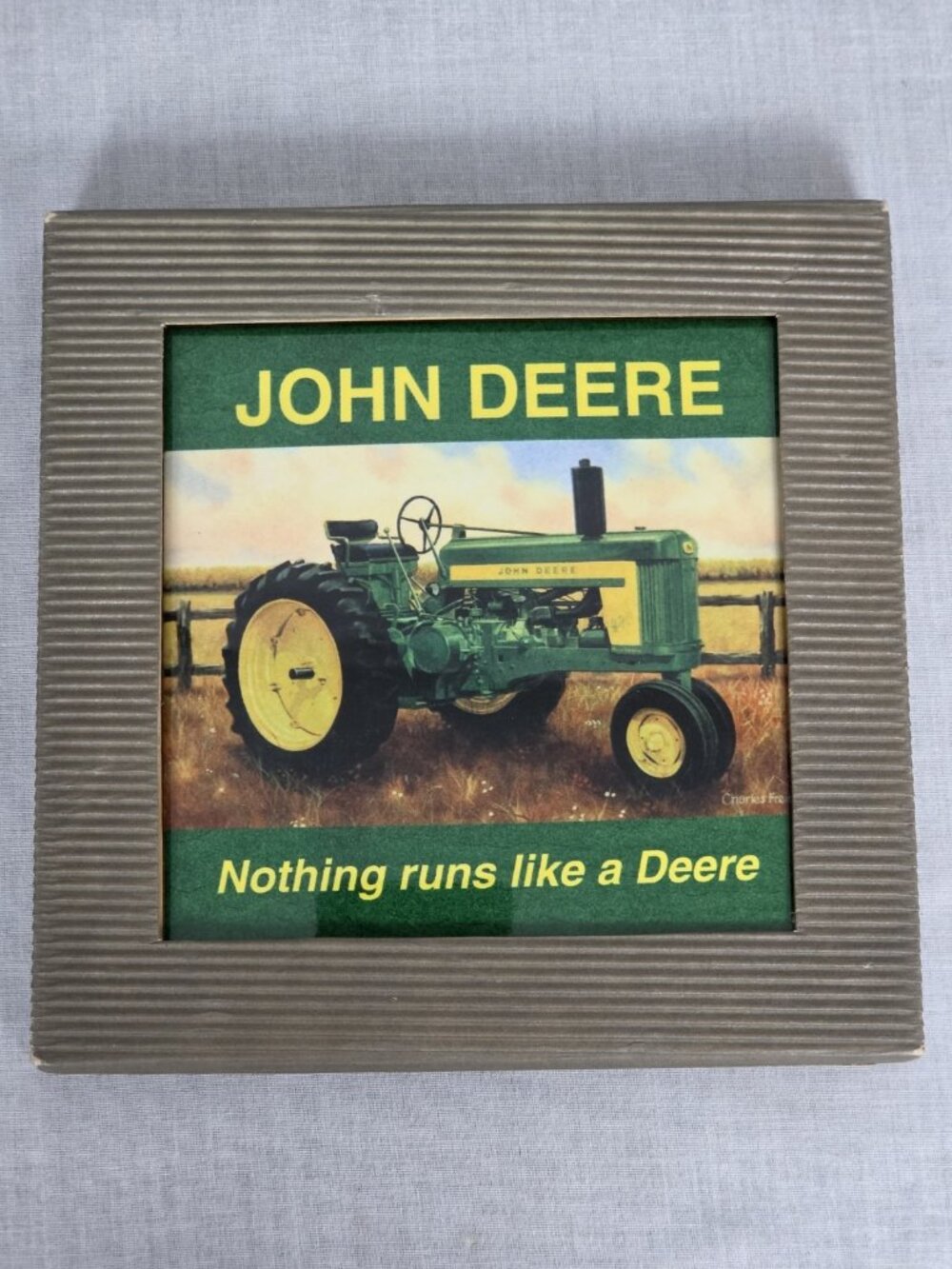 NIB John Deere Tile Trivet Wall Hanging Framed 8" X 8" Collectible Kitchen Farm